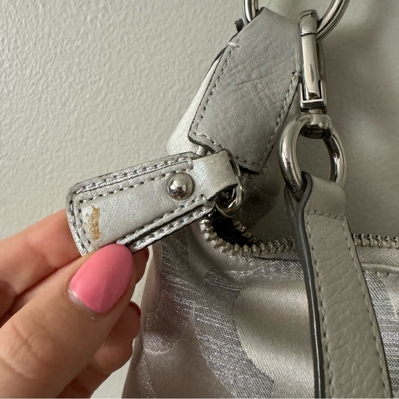 Coach Kristin  Sequin Op Art Hobo Shoulder Canvas Bag Silver Grey - Picture 5 of 9